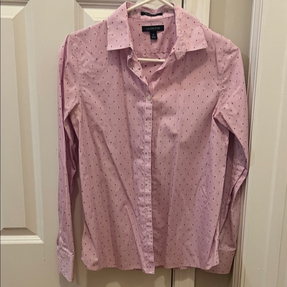 Lands End Pink Striped Blouse